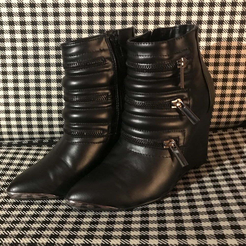 Black moto wedge booties